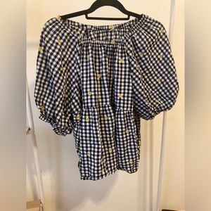 Black Gingham Old Navy Puffed Sleeve Off the Shoulder Top Size XL